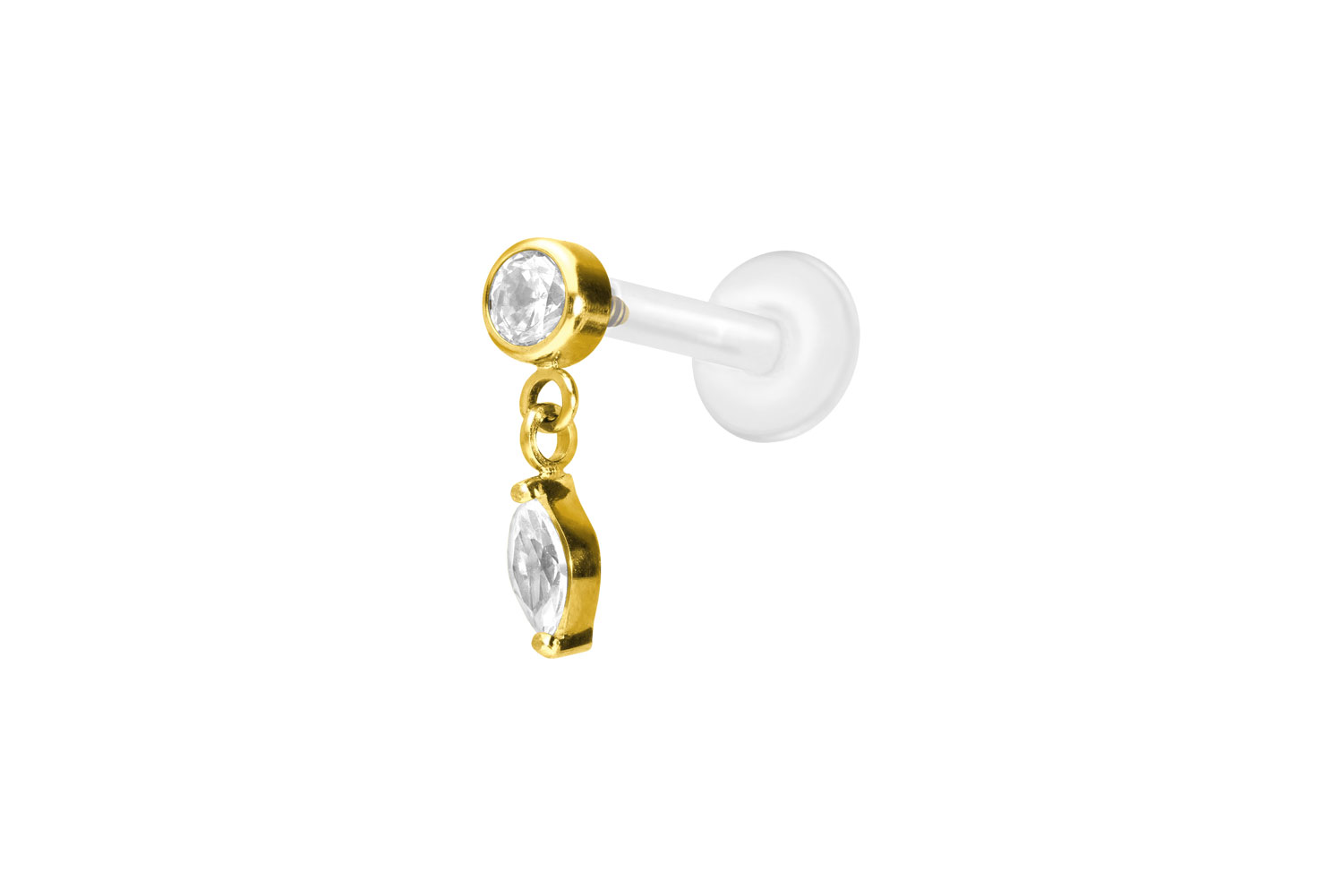 PTFE Labret mit Innengewinde + Titan-Aufsatz KRISTALL + KRISTALLTROPFEN